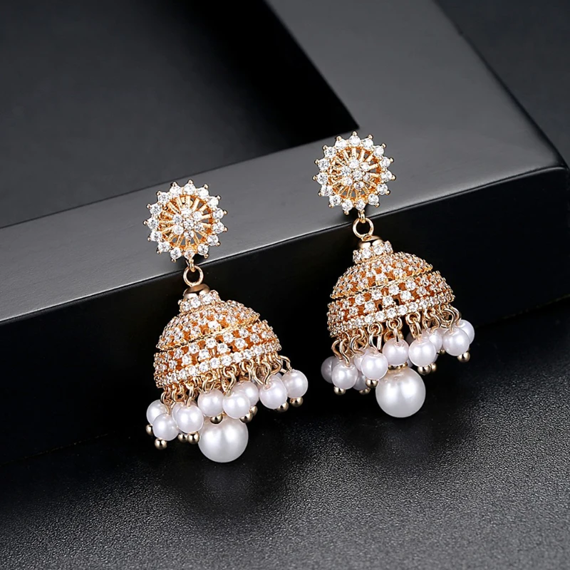 

Fashion Attractive AAA Cubic Zirconia Imitation Pearl fringe dome Shaped chandelier Earrings Women dangle Earrings Jewelry