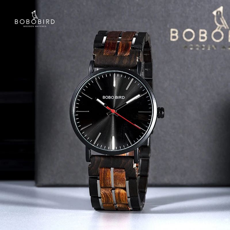 

BOBO BIRD Simple Slim Men Watch Wood and Metal Made 23mm Strap Wristwatch montre homme bracelet acier erkek kol saati