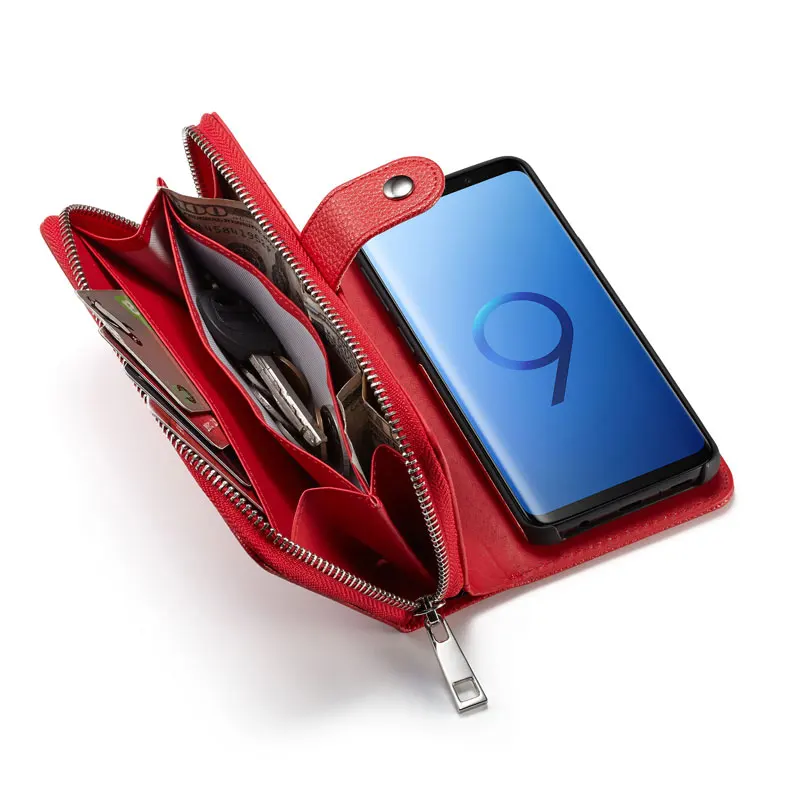 

CHEZVOUS Zipper Wallet Case For Samsung Galaxy S9 S9 plus Cover with Hand Strap Leather Wallet Card Slot 2 in 1 Phone Bags 2018