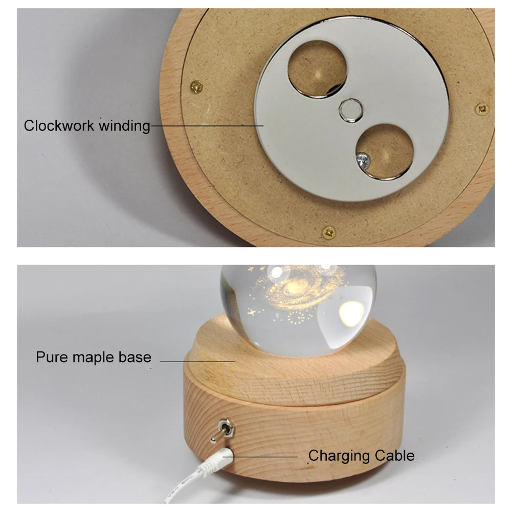 Деревянная музыкальная шкатулка в стиле Луны, светящийся вращающийся 3D Хрустальный Ночной светильник, музыкальная шкатулка для детей, девочек, YU-Home