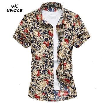 

2016 Summer Fashion Mens Short Sleeve Hawaiian Beach Printed Shirt Casual Floral Shirts For Men Plus Size M-6XL/7XL,YK UNCLE