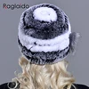 Raglaido Rabbit Fur Cap Hats for Women Winter Floral Real Rex Fur Hat Elastic Beanies Warm Fashion Ladies Snow Hat LQ11205 ► Photo 2/5