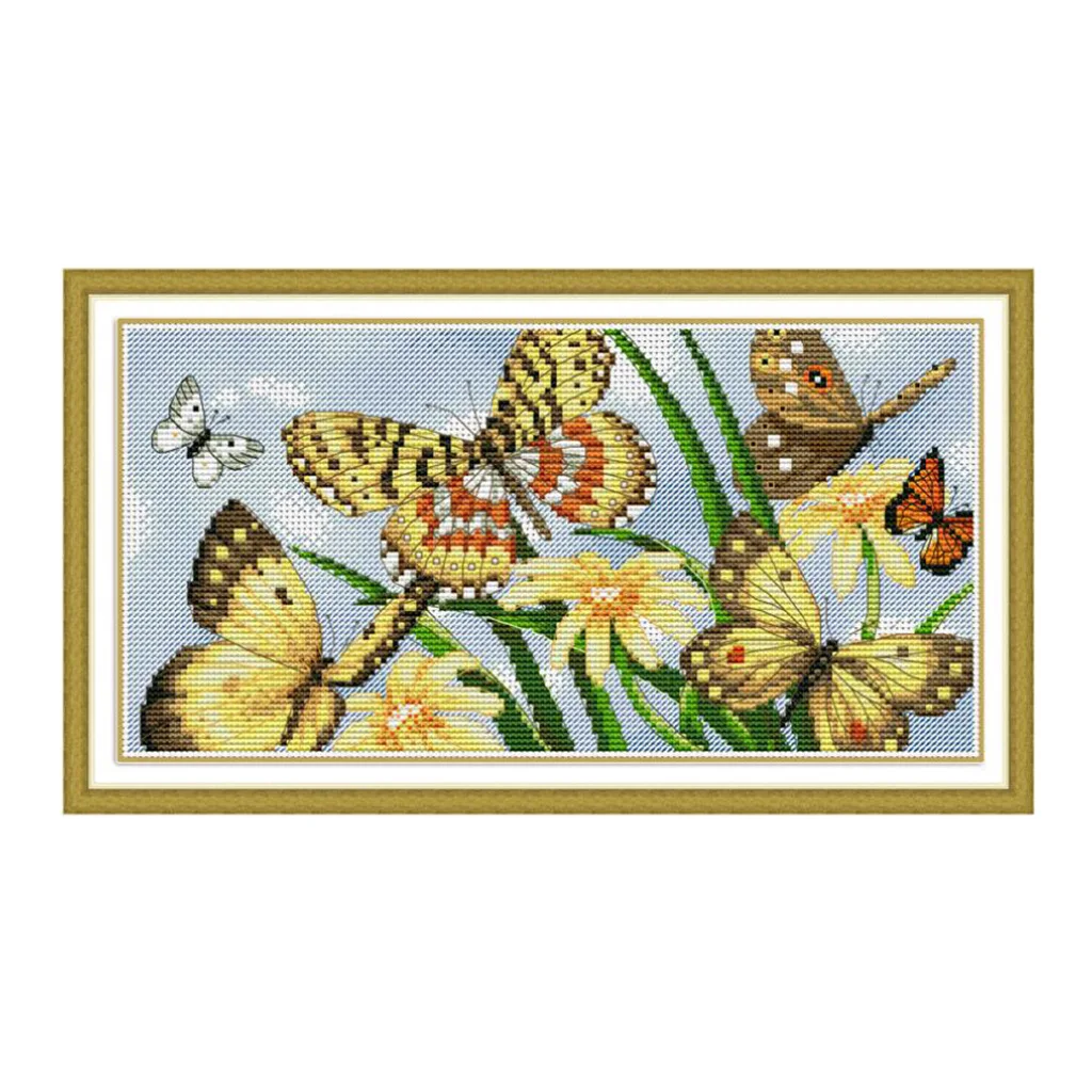 

Flying Butterflies Cross Stitch Kit for Beginners 11CT Print Canvas Hand Sew Cross-Stitching Embroidery DIY Handmade Needlework