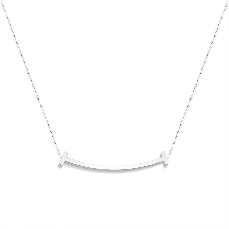 

Fashion T-Smile Necklace Stainless Steel Pendant Gold Color Hifh Quality Charm Women Tiff Brand Design Weddings Jewelry Gifts