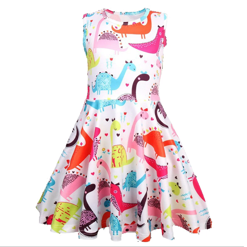 

Summer Princess Dress for Girls New Style 2019 Cartoon Dinosaur Explosion Models Sleeveless Party Casual kids Girls Dresses 7 8