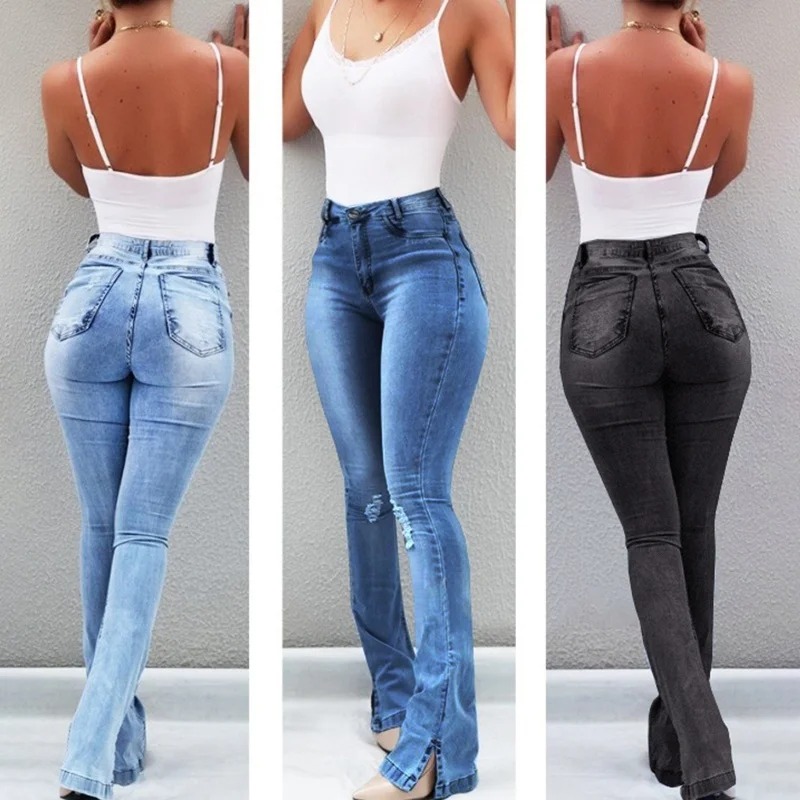 

New Women's Fashion Casual Slim Stretch Women's Jeans High Waist Jeans Oversized Long Pencil Pants Women's Fashion Flare Pants