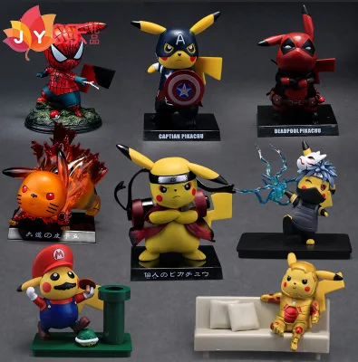 

8-10cm Pikachu Cosplay Naruto Deadpool Spiderman Captain America Pvc Action Figure Collection Model Toys For Kids Gifts