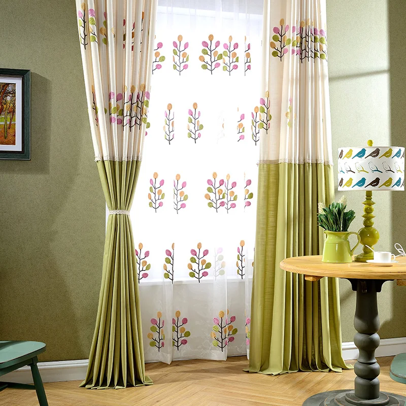 

New arrival high quality heavy Eco-friendly Rustic linen embroidered readymade cloth curtain/ tulle/yarn can customize size