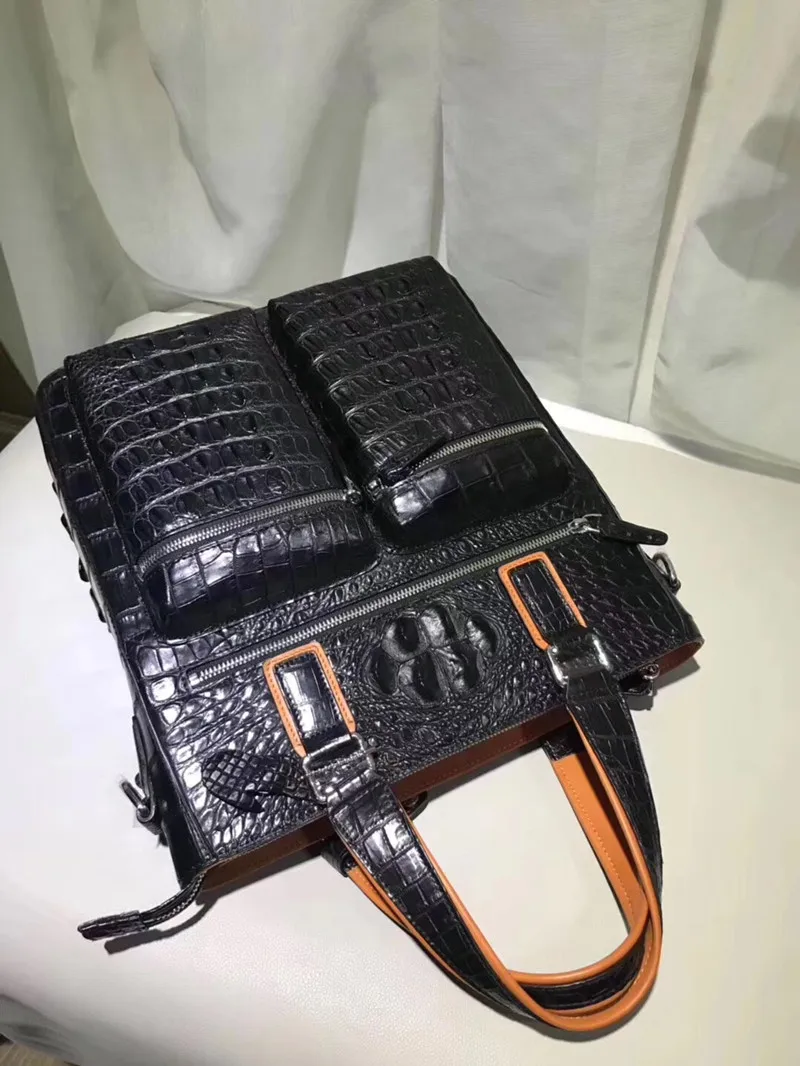 Handtasche Schwarzes griff Casual Alligator Leder Schulter Top Taschen Tasche Mann Quer Große Klappe Style Krokodil Männer Echtes Haut Einzigen zqzgS