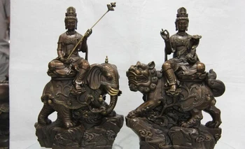 

USPS to USA S1032 16 Copper Bronze padma Manjusri Samantabhadra Bodhisattva Kwan-Yin Guanyin Pair