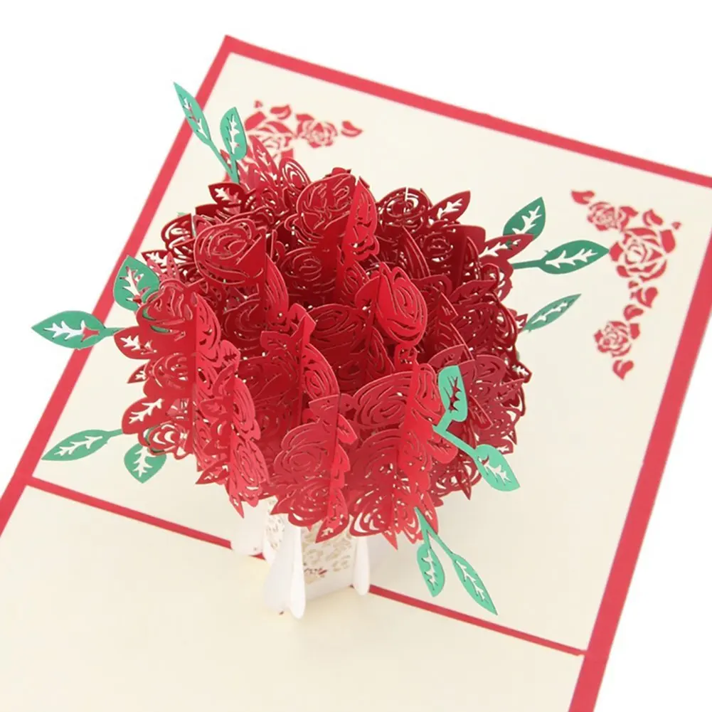  Big Rose 3D Pop UP Greeting Cards Fantastic Flower Handmade Gift Card For Valentine's Day Birthday  - 32879127972