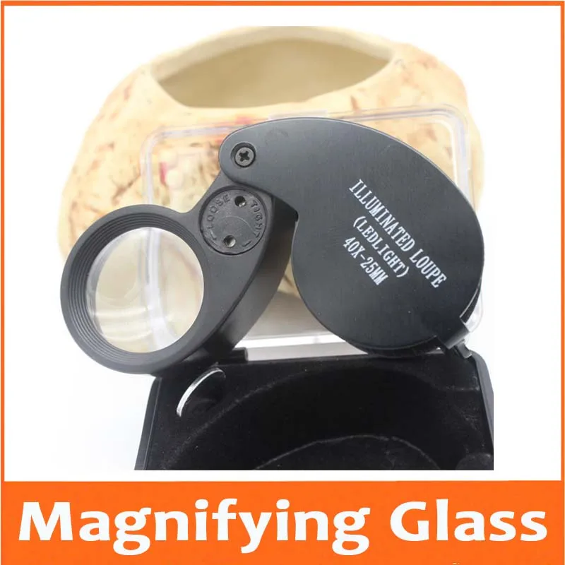 

Hot Mini 40X25mm Illuminated Pocket Magnifier LED Lights Jewelry Gem Identifying Type Inspecting Magnifying Glass Loupe