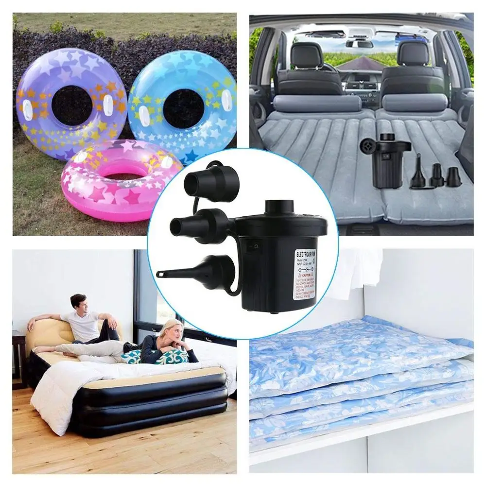 12V DC Electric Air Pump, Inflator/Deflator Air Pumps for Outdoor Travel Camping with 3 Nozzles, Mattress Beds Cushions Boat