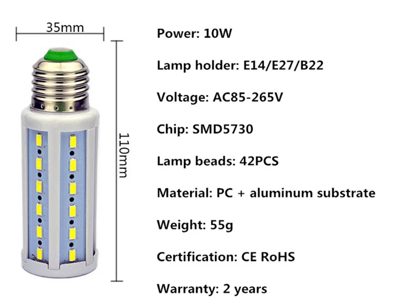 Светодиодный кукурузный светильник E27 SMD5730 10 W-150 W AC85-265V Светодиодная лампа-кукуруза E14/E40/B22 светодиодный светильник светодиодный Лампа Внутреннее освещение