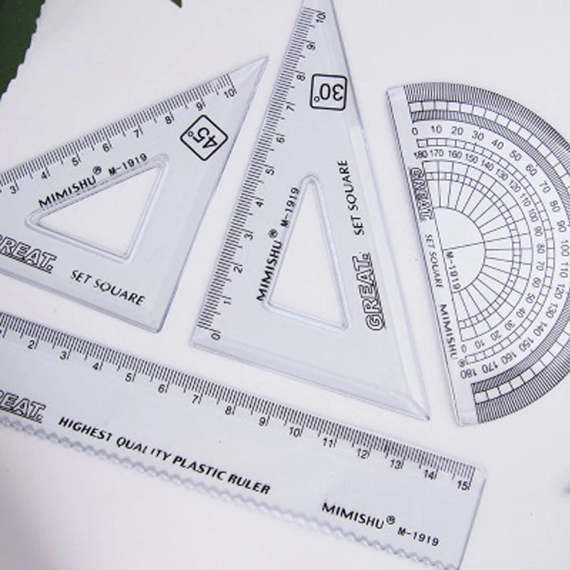 

1Set Plastic 15CM ruler protractor triangle Student four-piece Schoolchildren drawing set ruler
