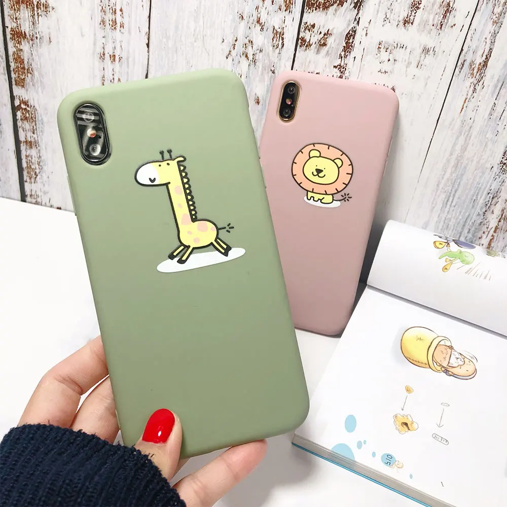 

Soft TPU Cute Case For iPhone X XS XR Xs 8 7 Plus Cases Animal Lion Giraffe Cover For iPhone 6 6S Plus Cases TPU Plain Cover