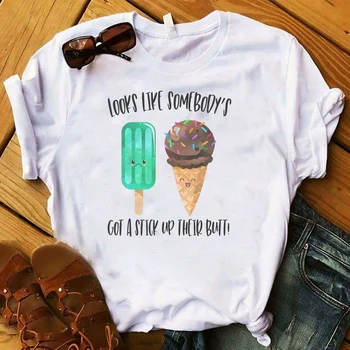 

2019 Women Shirt Short Sleeve Printing Graphic Printed Tee Kawaii Ice Cream Funny Womens Top Tshirt Female Fashion T T-shirt