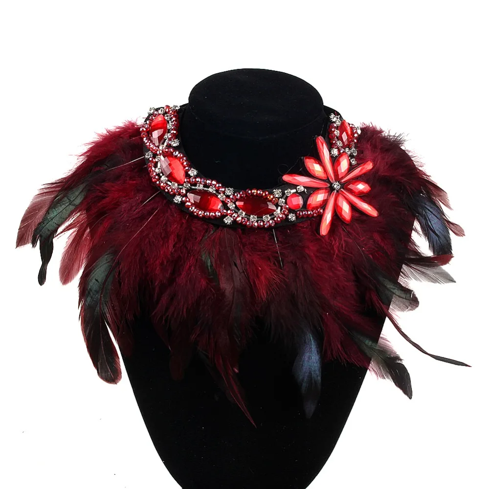 Maxi Bohemian Crystal Beads Feather Choker Necklace for Women