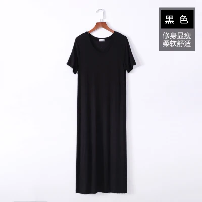 Летняя длинная футболка, женское платье, черная футболка с коротким рукавом, большой размер, тонкие длинные женские топы, футболки, женские футболки, платье, женское платье - Цвет: black