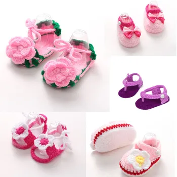 

Fashion Daily Comfortable Crib Crochet Casual Baby Girls Handmade Knit Sock Roses Infant Shoes HOOLER