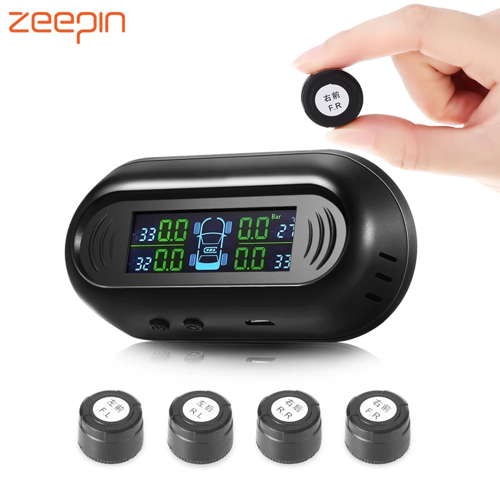 

ZEEPIN G50 Solar Powered TPMS Car Tire Pressure LCD Screen Display 4 External Sensors Vehicle Security Alarm System Detector