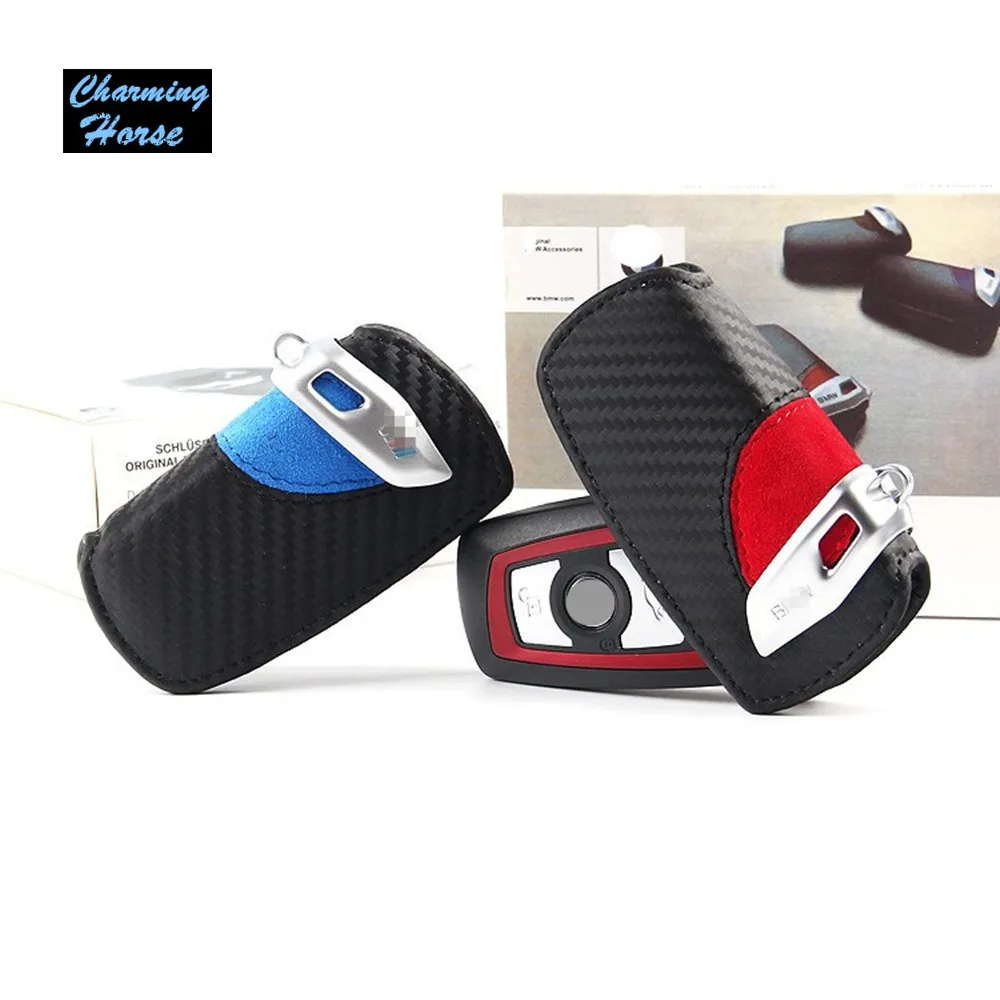Carbon Fiber Pattern Leather Remote Key Case Cover Holder Wallet For BMW 1 2 3 5