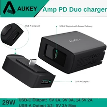Быстрое зарядное устройство AUKEY с 3 портами, 29 Вт, PD 2,0, usb type C, 3A, USB, быстрое зарядное устройство для iPhone X 8, iPad, samsung, huawei и т. Д