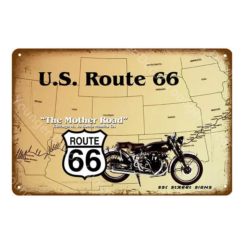 US Route 66 Vintage Metal Tin Signs American Road Car Motorcycles Plate Wall Poster Pub Bar Club Home Decor Garage Decoration - Цвет: YD7755E