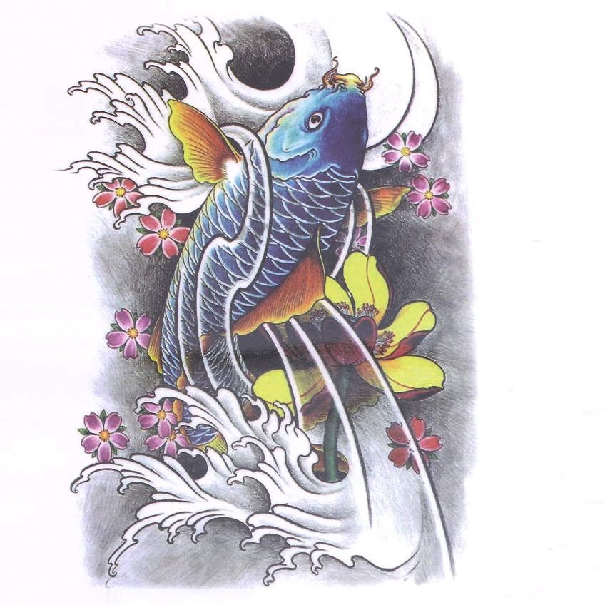

Large Blue Dragon Fish Waterproof Temporary Tattoo Stickers big full back carp Tattoos Men and WomenFake Tattoo Designs