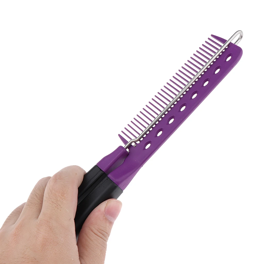 Fashion Salon Straight Bouffant Folding Pocket Comb Clip Hair Travel Brush V Shaped Hair Straightener Brush