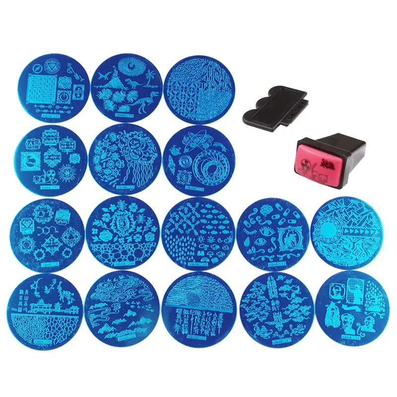 16pcs Nail Art Stamping Plate With 1Pcs Stamper Template Image Plates