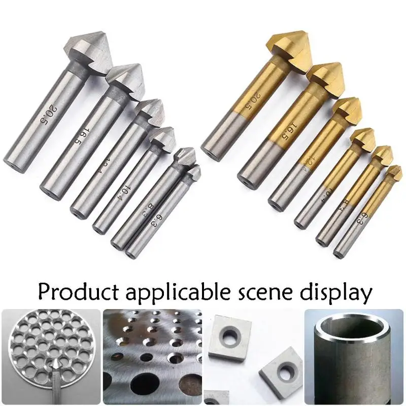 6pcs/set 90 Degree 3 Blades HSS Chamfer Chamfering Cutter Drill Bits End Mill Countersink high