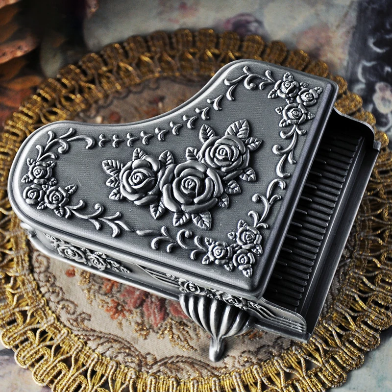 Piano Jewelry Box Round European Ring Boxes Princess Earring Bracelet Necklace Organizer Metal Polishing Curve Storage Box