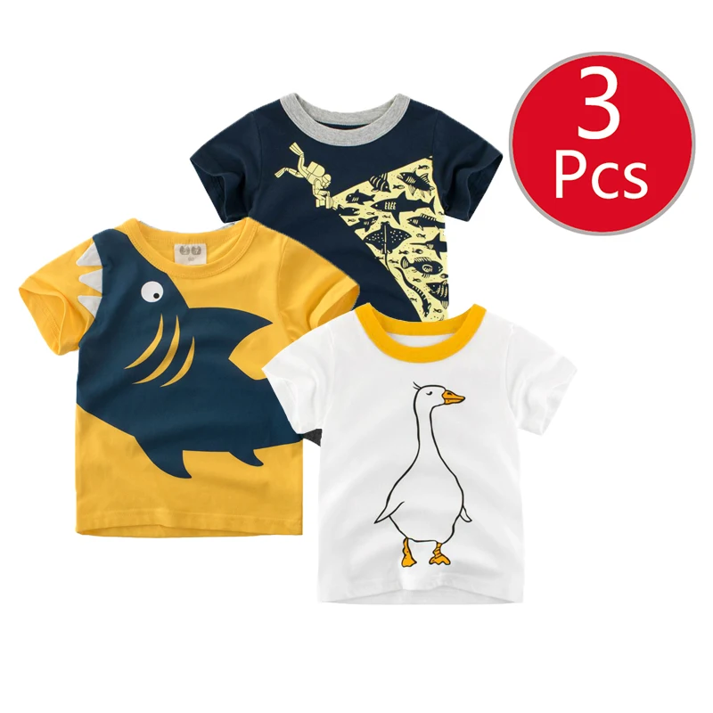 27kids 3pcs / lots 27kids 3pc garçons de modèle de dinosaure T-shirt pour enfants Tops bébé bébé vêtements de coton à manches courtes