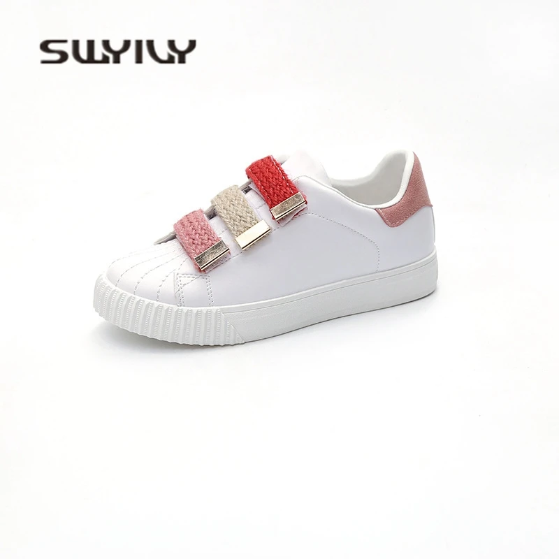 SWYIVY Sneakers Shoes Woman White Hook Loop 2018 Spring Platform Casual Shoes Woman Shell Toe Student Canvas Shoes Sneakers 40