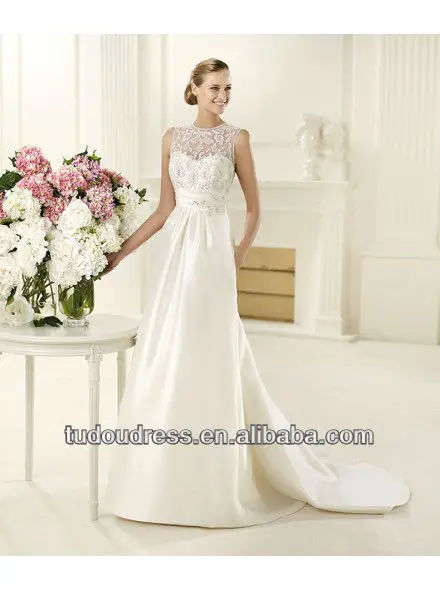2014 Elegant A-line Sweetheart Lace White Tank Brush Train Princess Floor Length Satin Wedding Dress Gown | Свадьбы и торжества