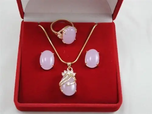 

free shipping>>> Charming 13*16mm Purple Jade Ring Stud Earring Pendant Jewelry Set NEW