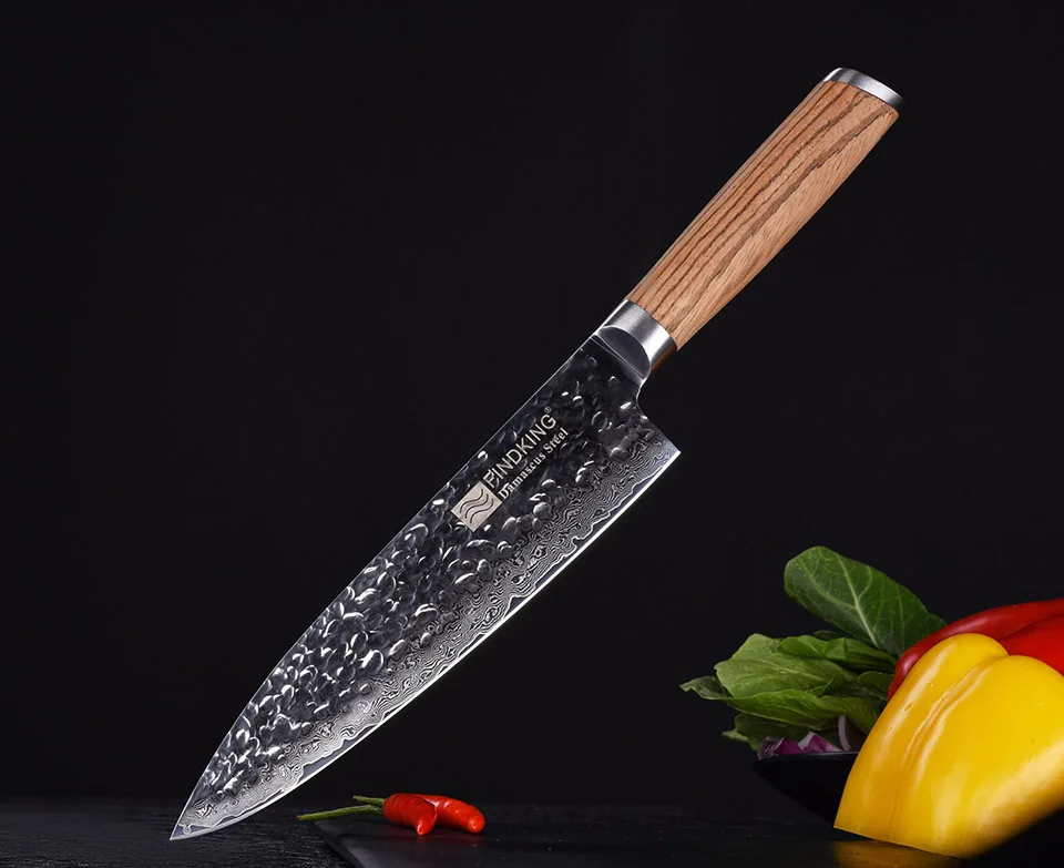 FINDKING дамасский нож с деревянной ручкой Зебра 8 дюймов профессиональный нож шеф-повара 67 слоев дамасской стали кухонные ножи