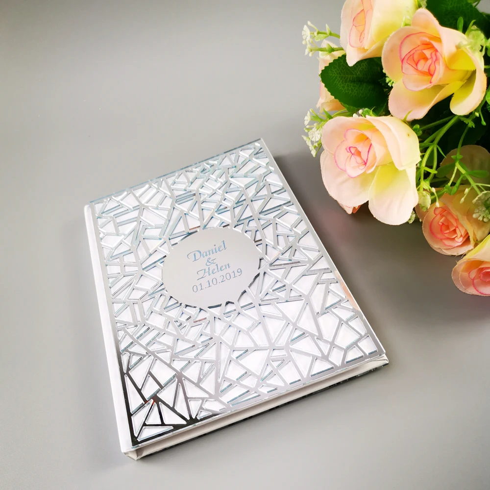 Wedding Custom Signature Guest Book Oval White Blank Inner Page, Personalized Mirror Books Guest Gifts Party Decor Favor (2)