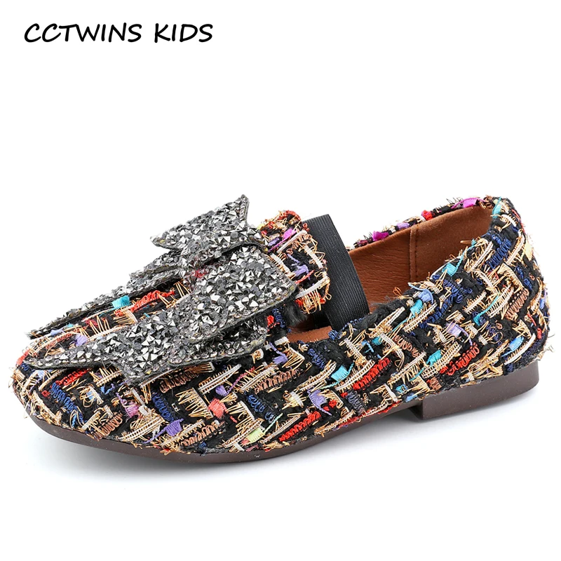 

CCTWINS KIDS 2017 Winter Child Leather Warm Glitter Shoe Baby Girl Bow Flat Toddler Princess Fashion Bling Black Loafer G1590