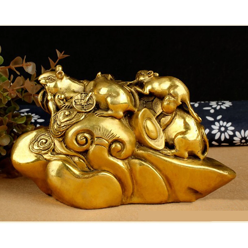 Chinese Traditional Fengshui Coins Money Attractor Decor Figurines Statue Figure Craft Golden Plated 3-7inch	