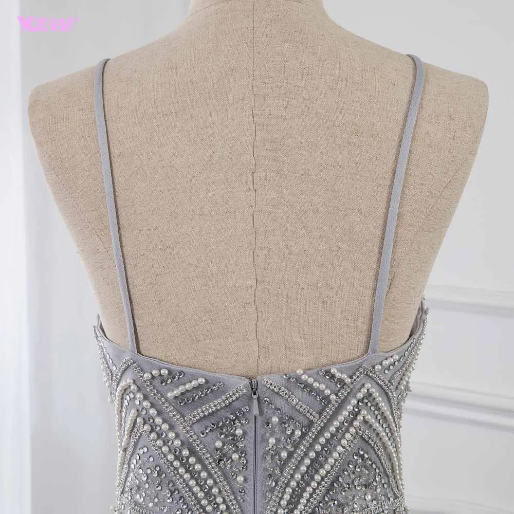 Silver Straps Evening Dresses Long Crystals Beaded Formal Gown Mermaid Zipper Back Robe De Soiree YQLNNE