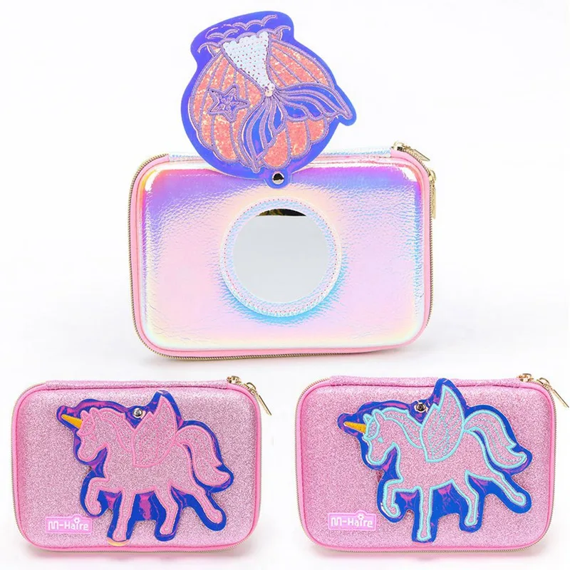 

Unicorn Embroidered Mirror Glitter Pencil Case For Girls Boys Large Capacity Double Zipper School Pencil Box Stationery Supplies