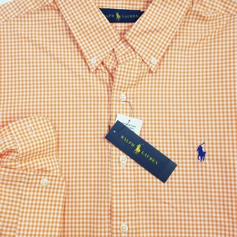 RALPH LAUREN MEN'S ORANGE GINGHAM SPORT SHIRT COTTON SZ XL NWT $90