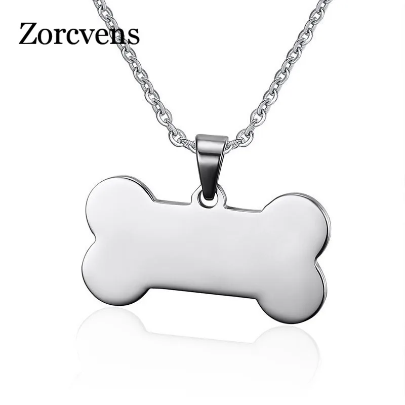 ZORCVENS Bone Shaped Pendant Necklace Stainless Steel Dog Tag Necklace Dotes On Pet Love Jewelry 1