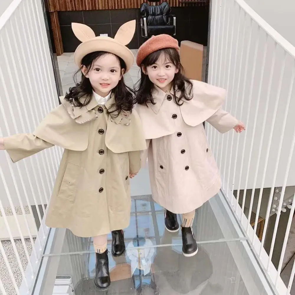 

90-170CM High-End Customized Children's TOP Quality Cape Jackets Autumn Winter Pink and Khaki Girls Trench Coats Pre-Order