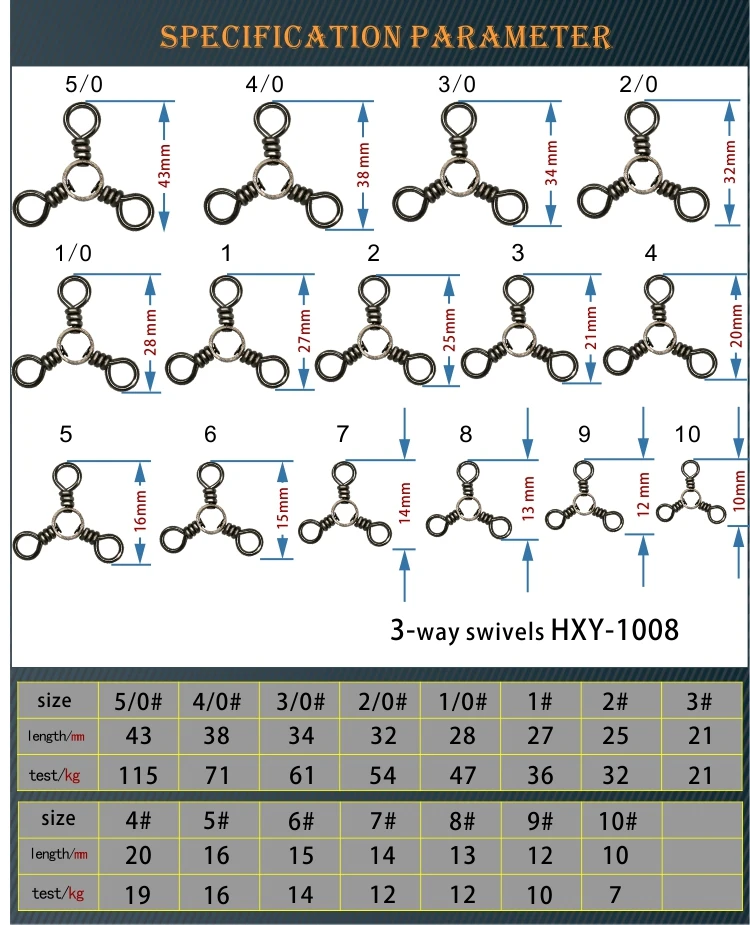 HXY 100 50 20 10 шт. Размер 10#-5/0# 3way поворотные рыболовные снасти крюк Вертлюги аксессуар соединитель rolling Вертлюги шестерни фитинги