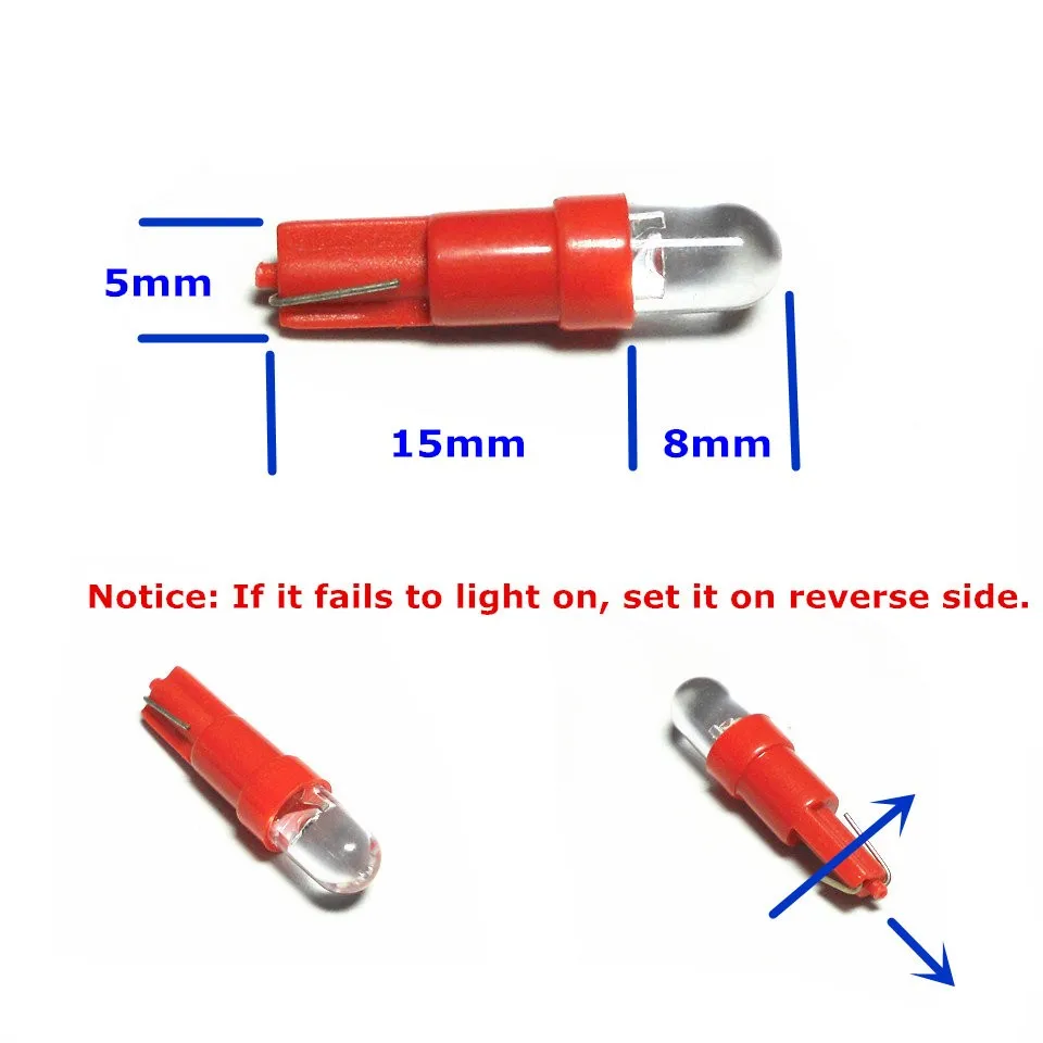 12 В led Красного цвета автомобилей лампа T5(5 мм пятна) для w1.2w w2.3w w2x2.6d панель пепельница световой сигнал