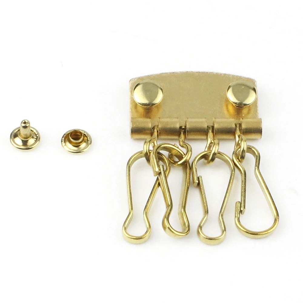 

Solid brass key row with 4 swivel snap hook leather craft wallet Key case holder inner fitting plate hardware 1 1/4"