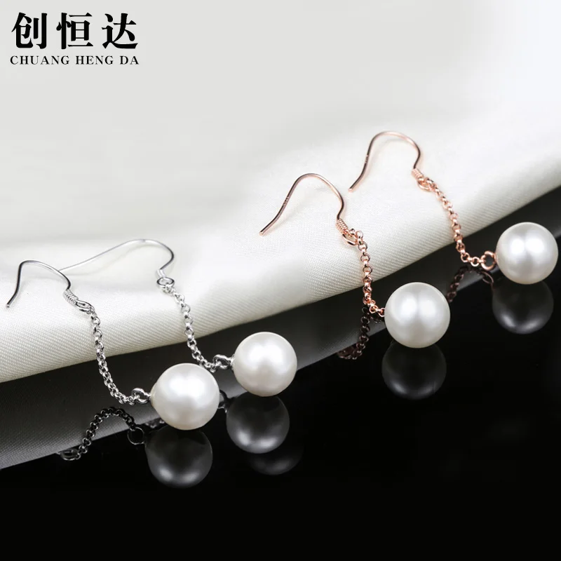 Pearl Drop Earring for Women White Rose Gold Color Geometric Figure Zircon 925 Sterling Silver Earrings Jewelry Bijou 83 | Украшения и